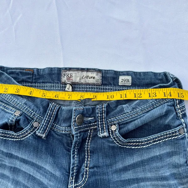 BKE Culture Jeans 29R Women’s Bootcut Stretch Blue Thick Stitch Low Rise - Image 6