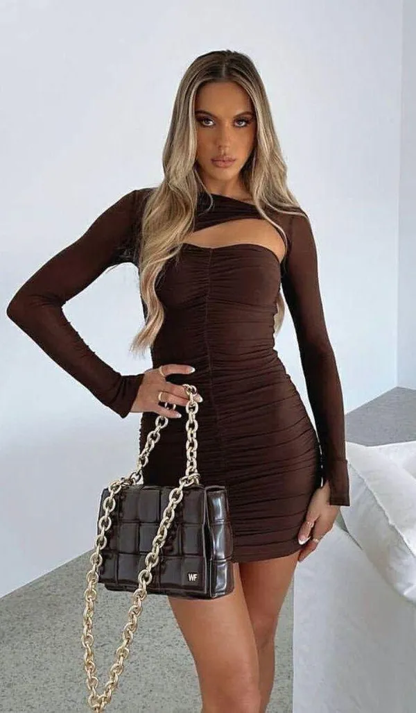 White Fox Chocolate Brown Been A Minute Mini Dress - Image 2