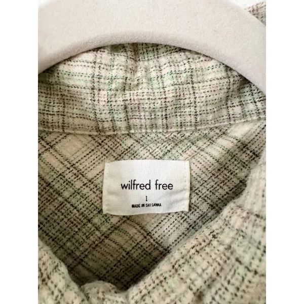 Wilfred Free Plaid Cropped Button Front Shirt Jacket Shacket Green Cream - Image 3