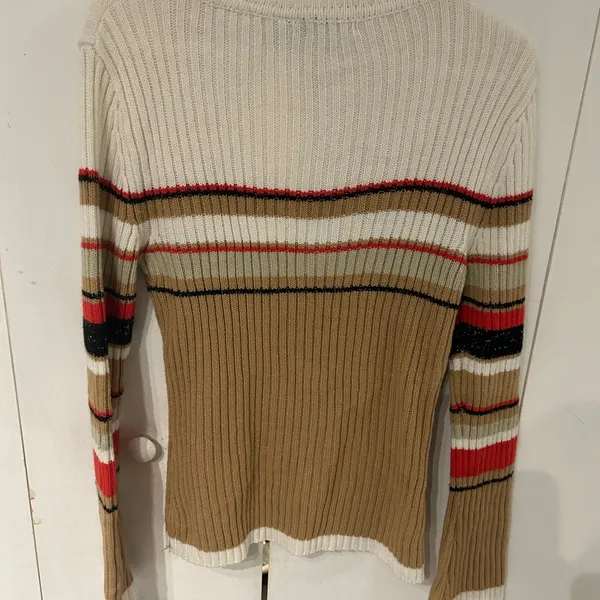 Elegant Striped Turtleneck Sweater - Cream, Tan, Red - Image 7