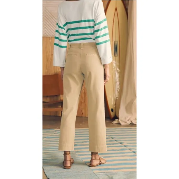Faherty Women's Coastline Stretch Chino Wide Leg Casual Cotton Khaki‎ Pants Sz 4 - Image 2