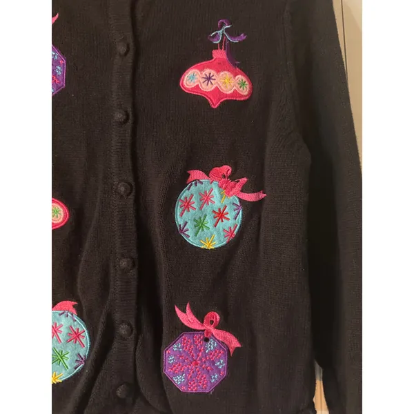 J. Khaki Black‎ Girls Size 14 Christmas Sweater with Ornaments - Image 3