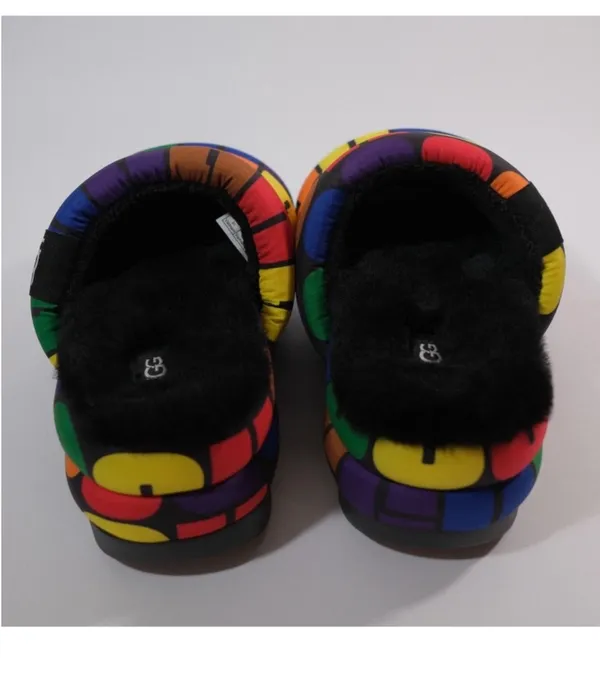 UGG Rainbow Puff Platform Slide Slippers with Black Plush - Image 5