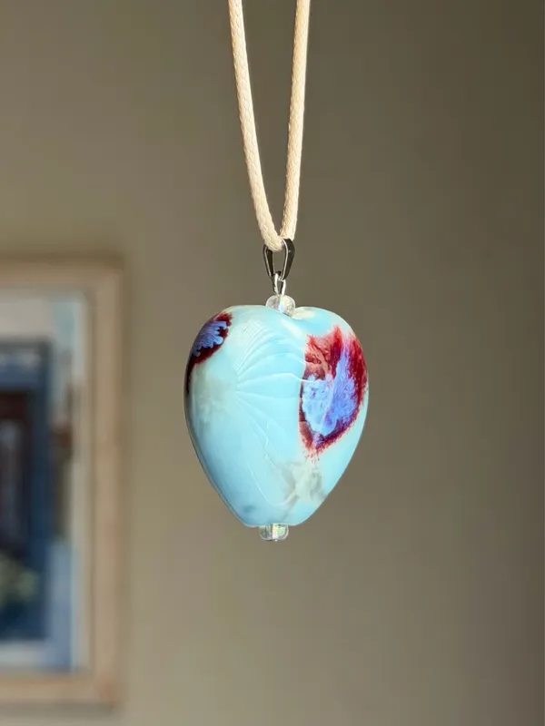 Handmade chunky large heart ceramic bead cute fairy boho whimsy necklace🩵 - Image 2