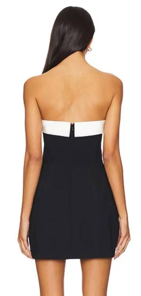 Amanda Uprichard Lucienne Strapless Skort Romper Dress In Black & Ivory - Image 2