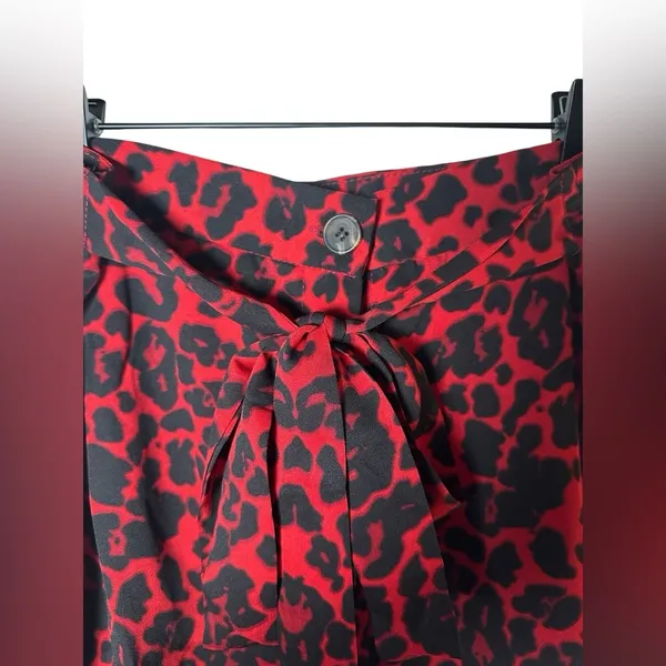NWT‎ Nasty Gal IVIVI Red Black Leopard Tie Waist Ruffle Mini Skirt L - Image 4