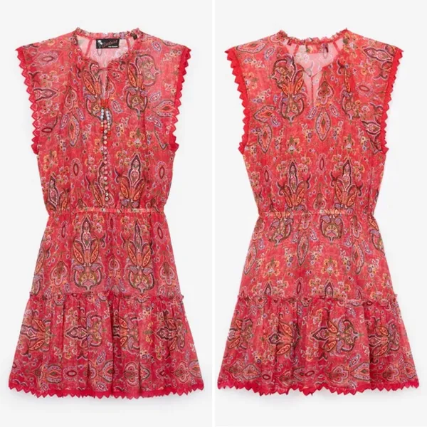 Sunrise by The Kooples Reef Paisley Print‎ Silk Chiffon Mini Dress Pink Size 2 - Image 5
