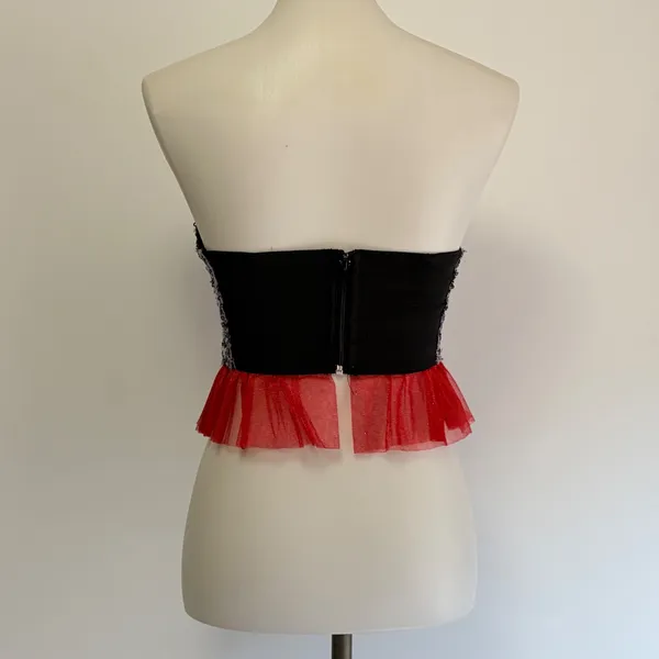 Wet Seal Sequin Strapless Peplum Corset Top Medium Silver Red Y2K Part Festival - Image 5