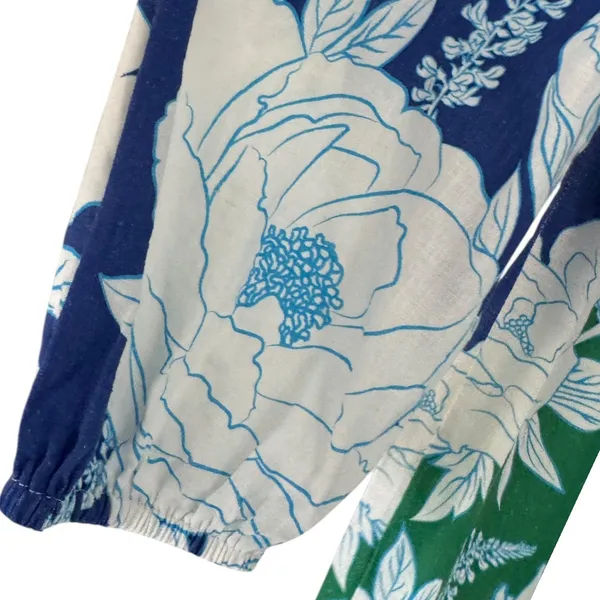 NWT Farm Rio Soft Garden Linen-Blend Floral‎ Mini Dress Blue Green White XXS - Image 4