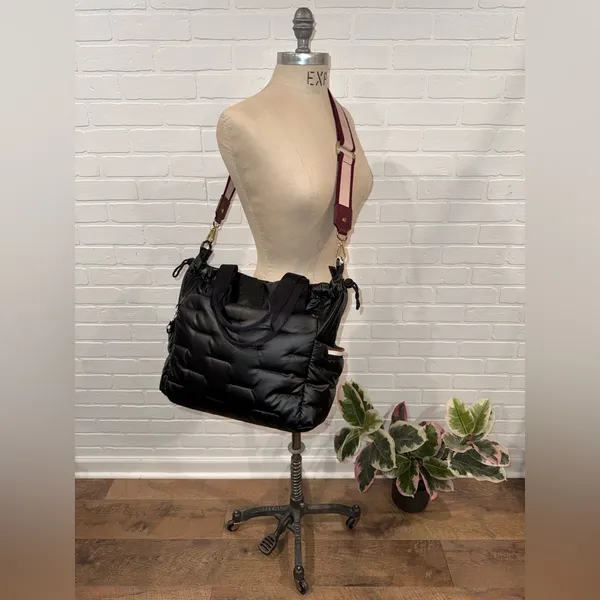 Hedgren Black Quilted Puffy Weekender Tote with Detachable Strap - Image 2
