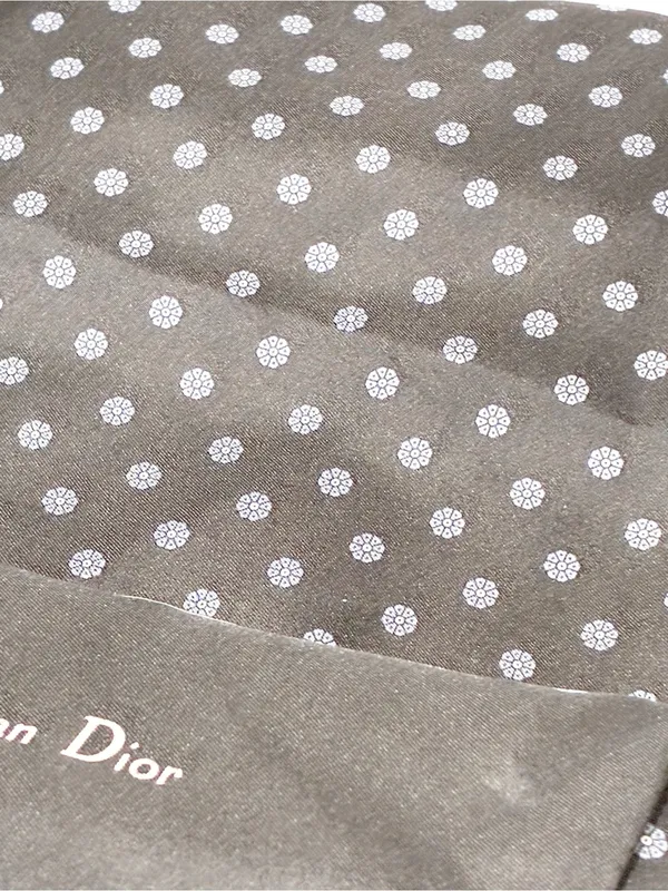 Christian Dior Unisex Black Grey Micro Floral Pure Silk Scarf - Image 2