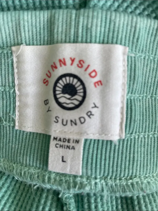 Sundry Waffle Knit Wide Leg Pants - Washed Mint Green - Image 3