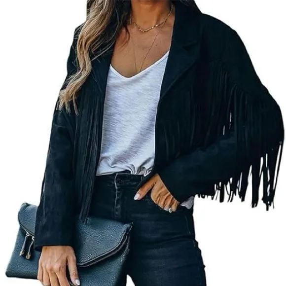 Black Fringe Blazer Size M - Image 3