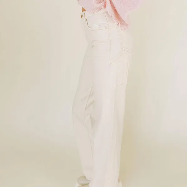 We The Free People Tinsley Baggy Cream‎ Carpenter Jeans Wide Leg Utility Pocket - Image 2