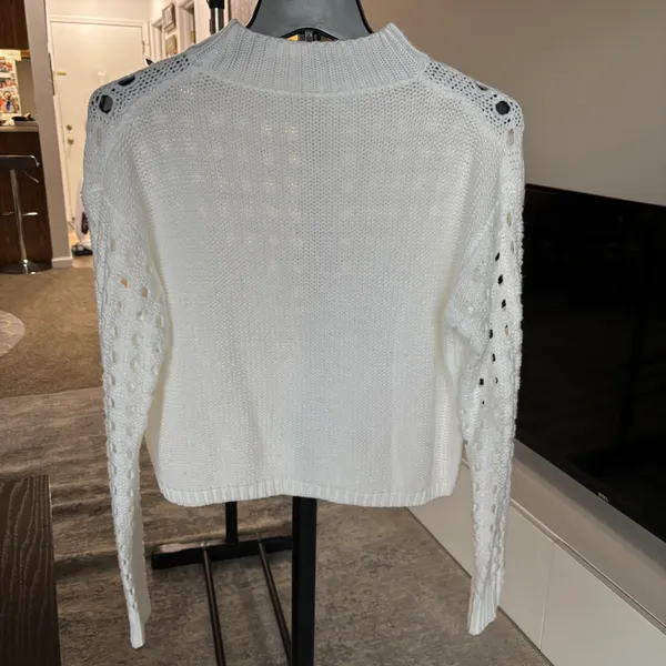 Womens Sweater Top Knit Long Sleeve Crochet Pullover Color Block Striped Blouse Top - Image 2