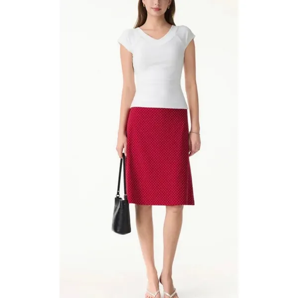 OGL Women XS Navy Blue White Polka Dot Stretch Cotton A-Line Flare Skirt New - Image 4