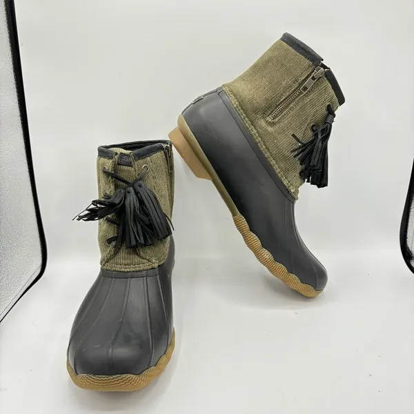 Sperry Women Olive /‎ Black Saltwater Tassel Corduroy Duck Boots Size 9 - Image 6