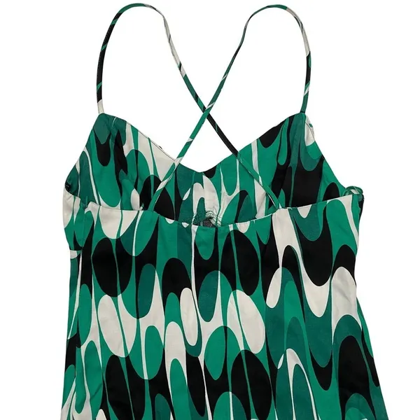 Zara Green Abstract Geometric Wavy Print Midi Dress XS‎ Crisscross Back 9878/173 - Image 3