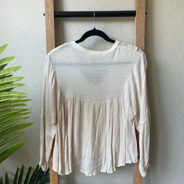 Millibon USA Cream Lace-Trim Peasant Tunic Top - Image 4