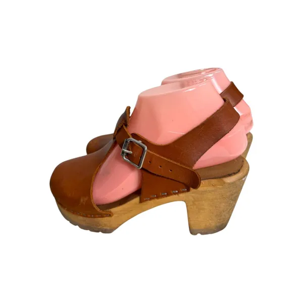 Lotta's from Stockholm Leather Wood Chunky Heel Mary Jane Clogs EU 37 US 6.5 - Image 5