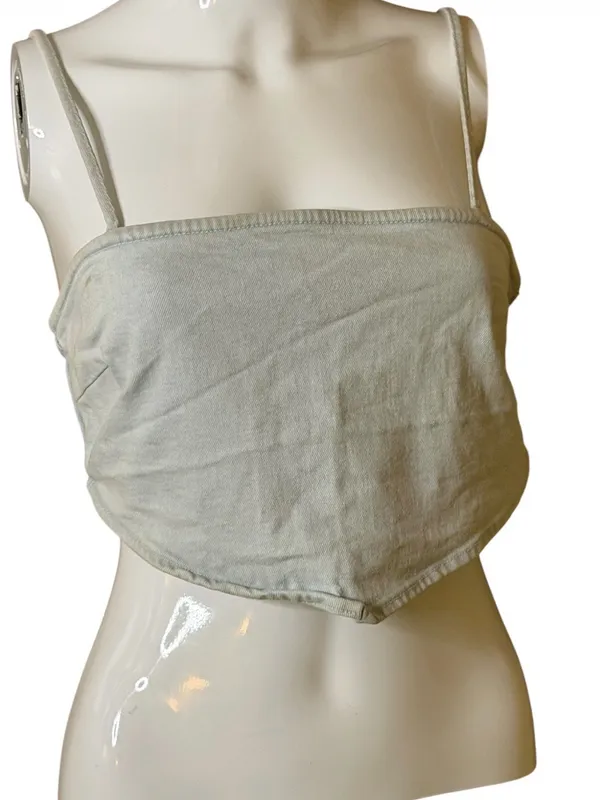 Zara Light Wash Denim Pointed-Hem Crop Cami - Image 2