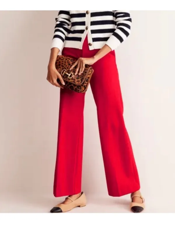 Boden Red Ponte Knit Wide Leg High Rise Career Dress Pants Size 4R - Image 3