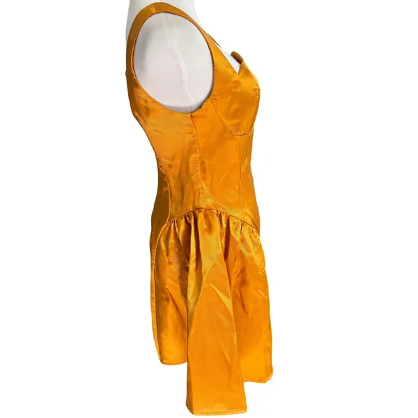 NWT Micas Satin Puff Hem Sleeveless Mini Dress Size‎ S Yellow Ochre - Image 2