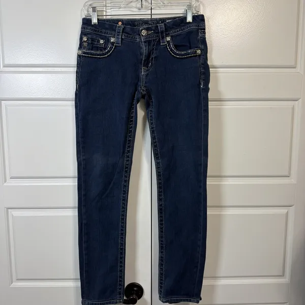 Miss Me Skinny Jeans Womens 27 Dark Wash Embellished Rhinestone Cross Pockets - Image 5