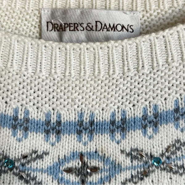 Vintage Draper’s & Damon’s Sparkly Fair Isle Sweater Winter Snowflakes FLAWED - Image 3