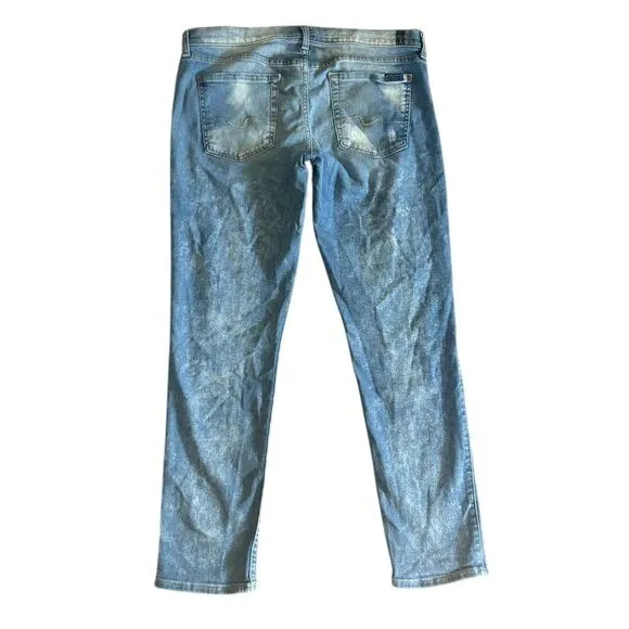 7 For All Mankind Josefina Skinny Boyfriend Distressed Acid Wash Jeans‎ Size 29 Mid Rise - Image 8