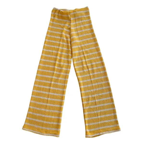 Zara Women Yellow White Striped Knit Wide Leg Pants High Rise Boho Summer Small - Image 3