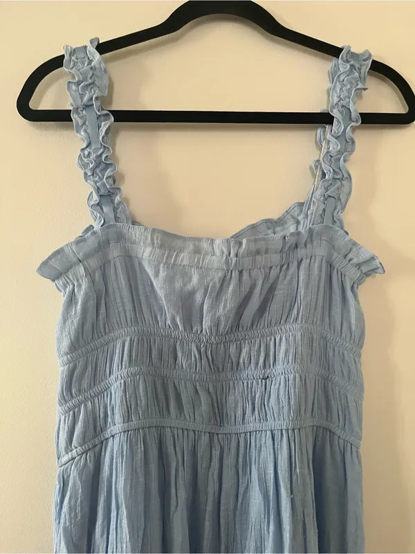 Francesca's Collections Light Blue Ruffle Midi Dress Medium Cottagecore Coquette - Image 8