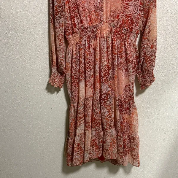 Just Taylor Orange Paisley Floral Smocked Waist Tiered Mini Dress Womens Size‎ 6 - Image 4