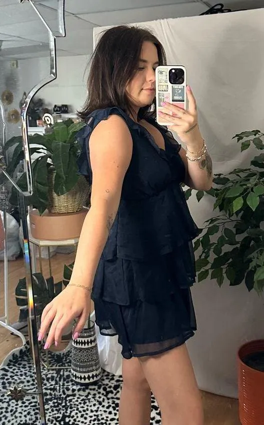 Y2K Wet Seal Tiered V-Neck Sleeveless Mini Dress Navy Size Small - Image 6