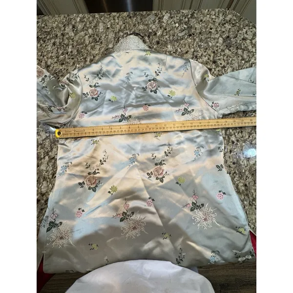 Peony Chinese Vintage‎ Satin Quilted Reversible Jacket Blue & Cream Floral Print - Image 12