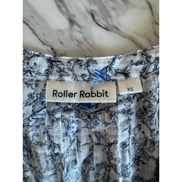 Roller Rabbit Womens XS Blue White‎ Floral Cotton Tunic Top Coastal Preppy - Image 5