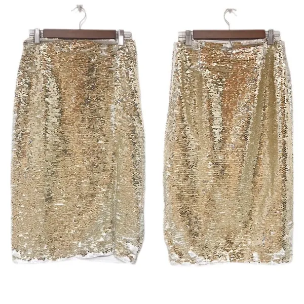 C&V Full Sequin Midi Skirt Size 0 Silver‎ Gold Pencil Metallic Holiday Party New - Image 4