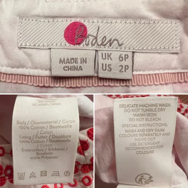 Boden Broderie Embroidered‎ Scalloped Lined Hem Midi Skirt Red White Size 2P - Image 17