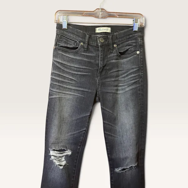 Madewell High Riser Skinny Jeans 26 Faded Black Distressed Ripped Knee Denim - Image 2