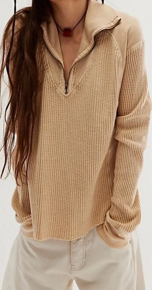 Free People FP One Ashton Zip Thermal Long Sleeve Pullover Top - Image 2