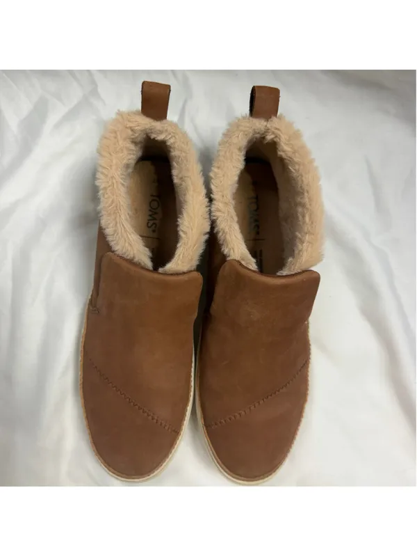 TOMS Brown Suede Faux Fur Lined Leopard Print Slip On Ankle Booties 7 Platform - Image 2