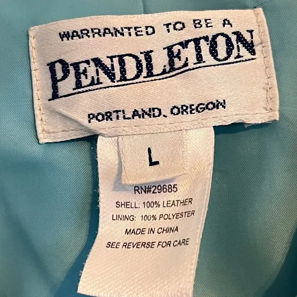 Pendleton Leather Suede Jacket Teal Green Zip Front Lined Size Large - Image 5