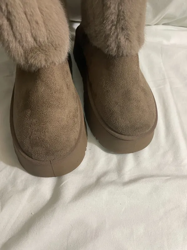 Women's Faux Fur Platform Winter Boots Brown Mid Calf Cozy Lined Size 38 - Image 8