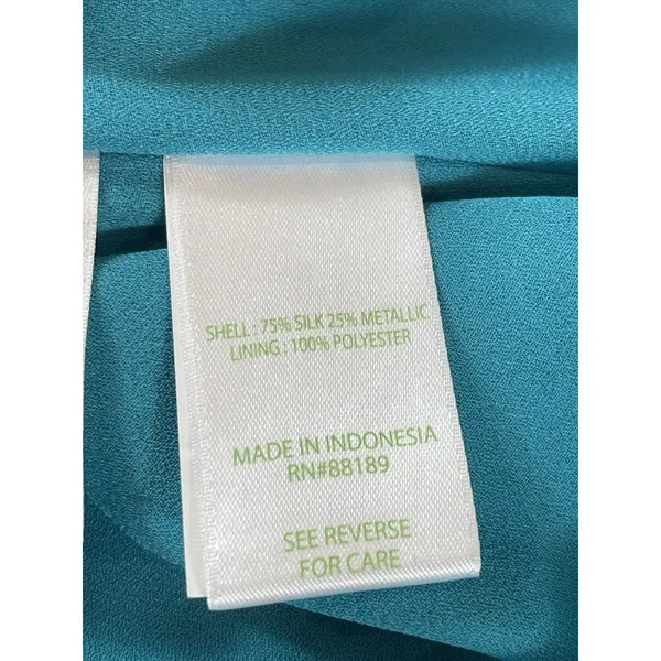 Lilly Pulitzer Silk Metallic Shimmer Blouse M Teal Long Sleeve Sheer Lined Top - Image 8