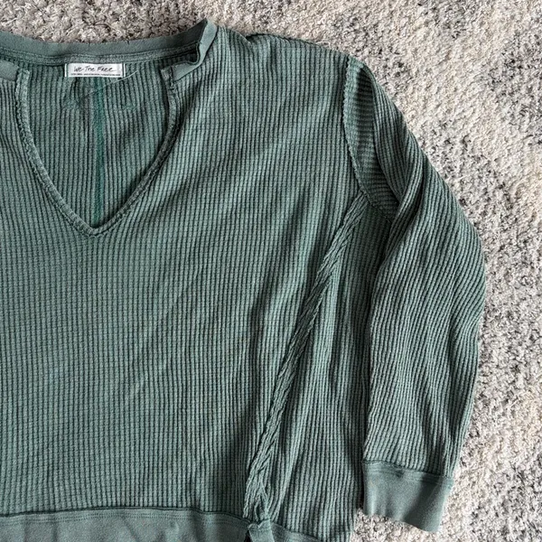 Free People We The Free Oversized Thermal Waffle Knit Top Size XS Light Green - Image 4