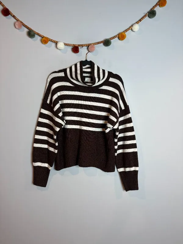 A New Day brown striped mock neck sweater - Image 2