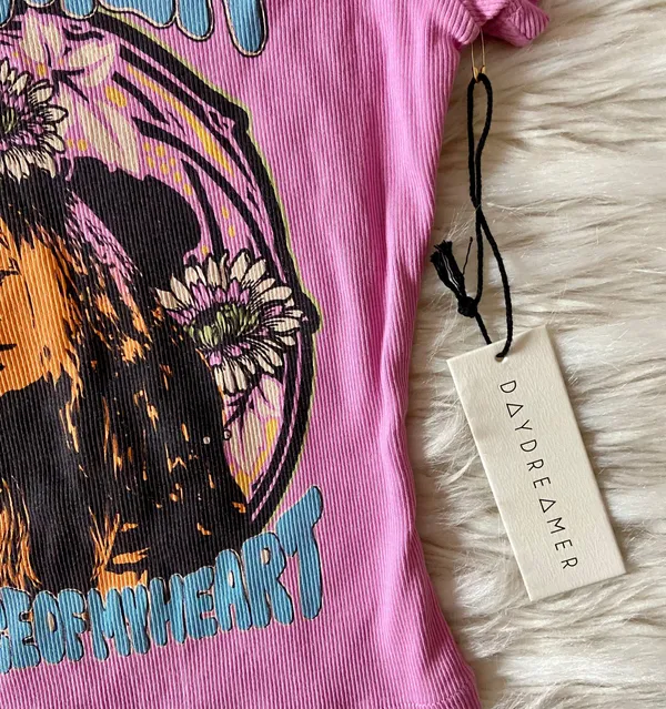 Free People Pink Purple Janis Joplin Piece of My Heart Ribbed Baby Tee Crop Top - Image 9