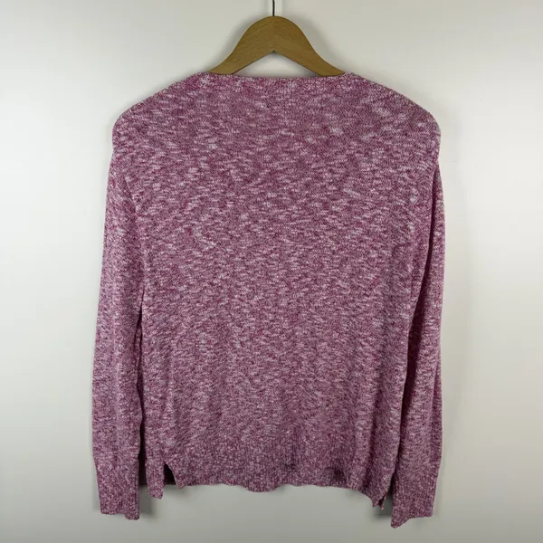 J Crew Womens Pink Marled Cotton Blend Crewneck Sweater Medium Preppy Stretch - Image 3