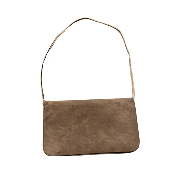 Vintage Rectangular Shoulder Bag Purse Taupe Suede Boho Chic Western Retro Black - Image 2