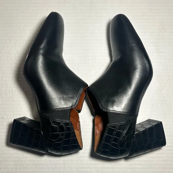 VIONIC Ankle Booties Black Size 6.5 Crocodile Block Heel Linda Leather‎ Shorties - Image 7